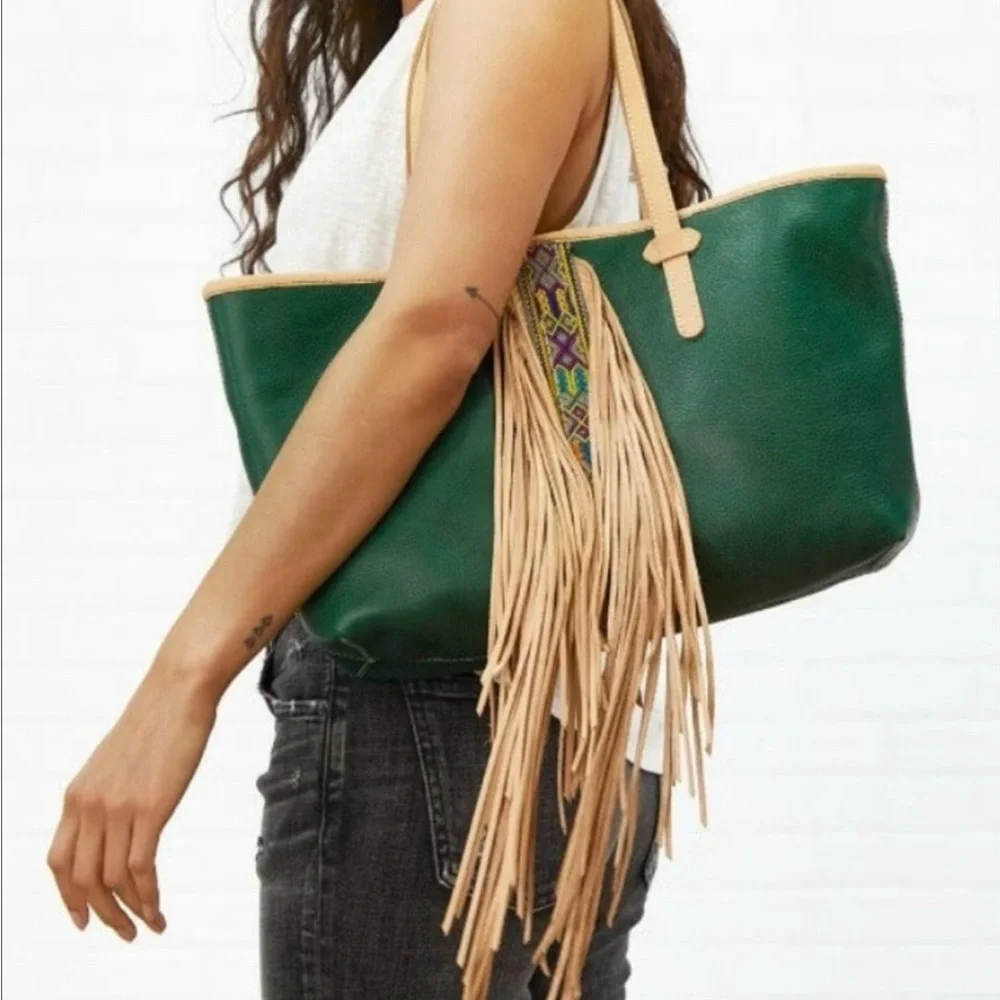 CONSUELA Wilder Breezy East West Tote Green Leather Fringe Retired RARE HTF NWOT - Picture 8 of 13